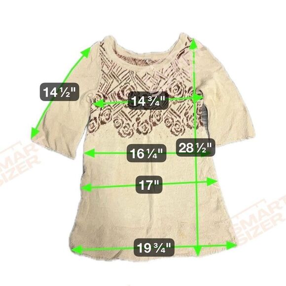 Free People XS Beige Boho Knit Bell Sleeve Tunic Dress Red Rose Floral - Picture 6 of 6